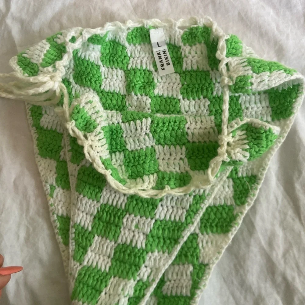 Frankie's Bikinis Green and White Crochet Bikini Bottom Size Large